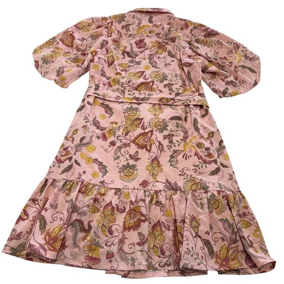 Yakira Bella Dress Womens XS Pink Allie Floral Belted Ruffle Hem Puff Sleeve - Picture 3 of 7